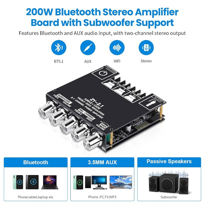 Vielseitiger 2.1 Kanal Bluetooth Audioverstärker