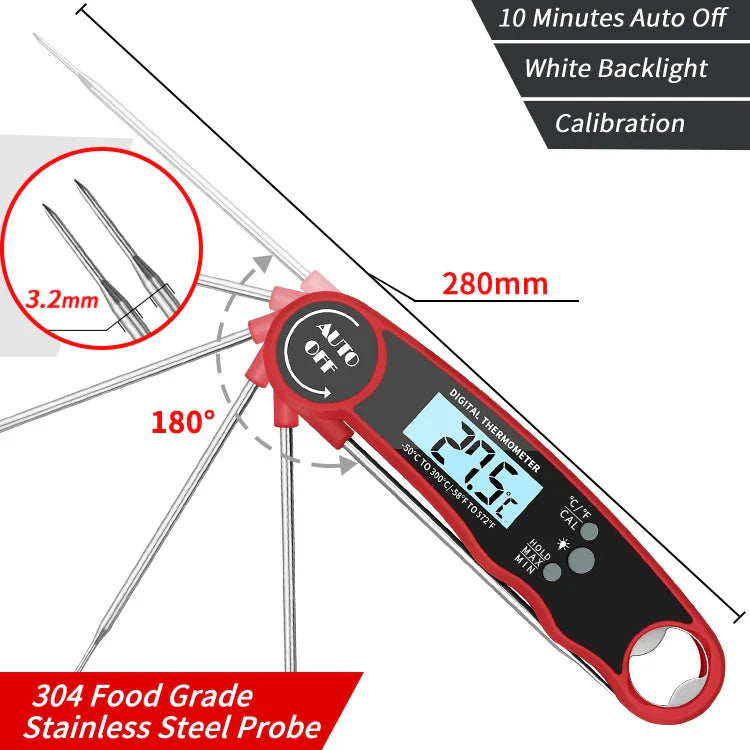 Schnelles digitales Grillthermometer mit beleuchtetem Display