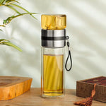 Thermo Bottle with Tea Filter – Glass & Wood – Double Walled – 500 ml – Clear