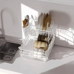 Double Stainless Steel Bowl and Dish Drying Rack for Cleaning