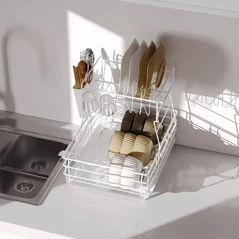Double Stainless Steel Bowl and Dish Drying Rack for Cleaning