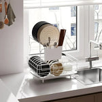 Double Stainless Steel Bowl and Dish Drying Rack for Cleaning