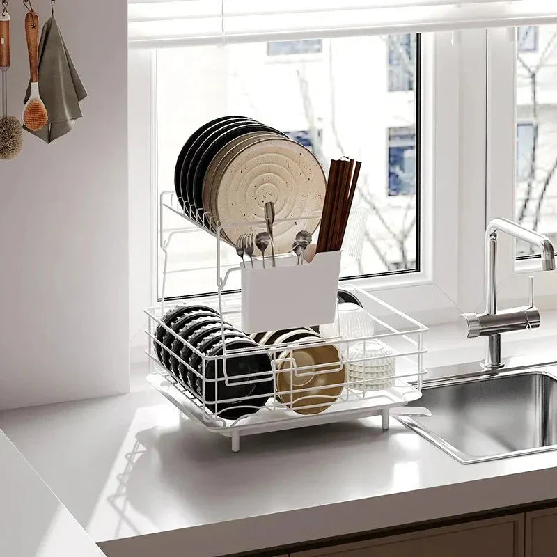 Double Stainless Steel Bowl and Dish Drying Rack for Cleaning