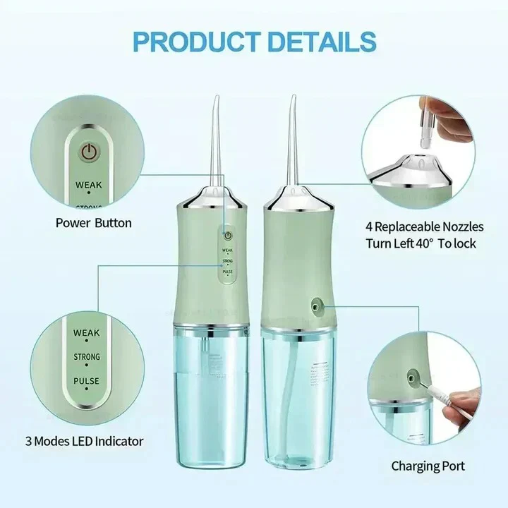 Cordless Water Flosser with Replaceable Nozzles for Oral Care