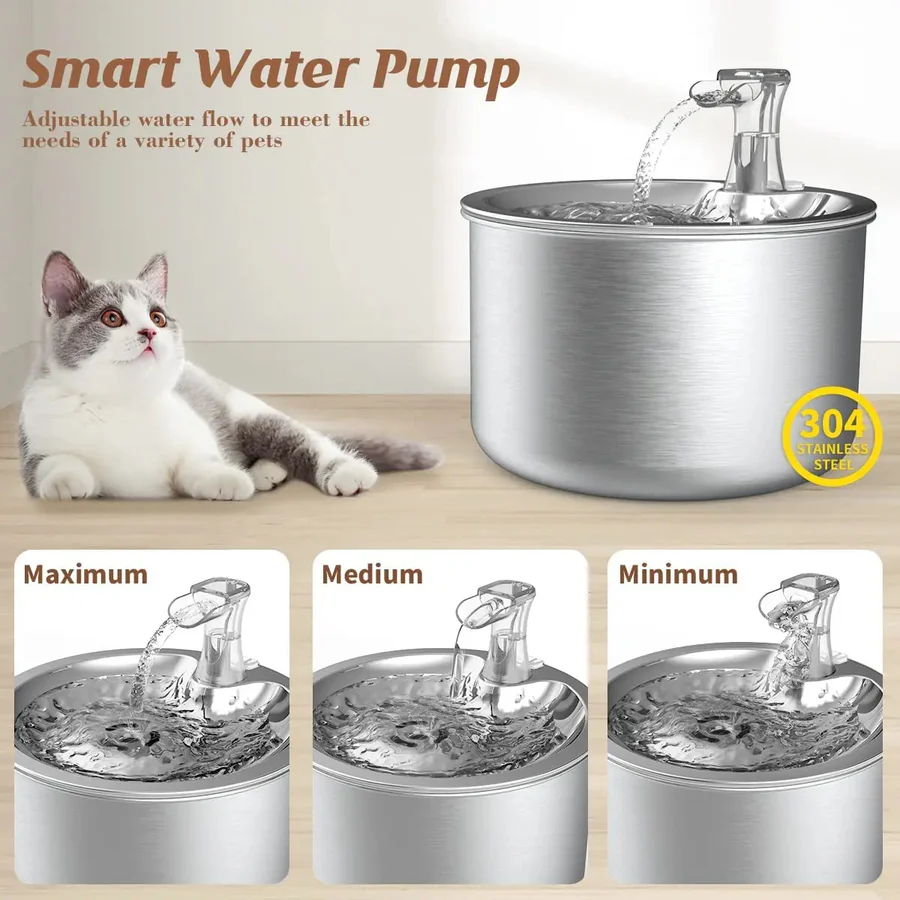 Edelstahl-Wasserspender für Katzen mit Filter und Bewegungssensor