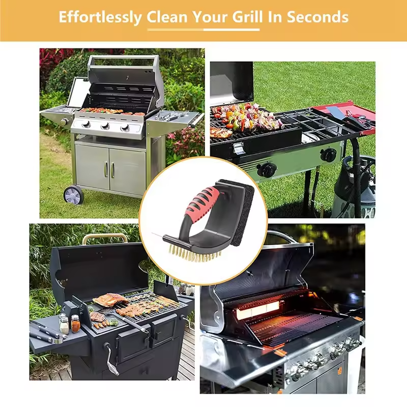 Vielseitige 3-in-1 Grillbürste mit Messingborsten und Schaber