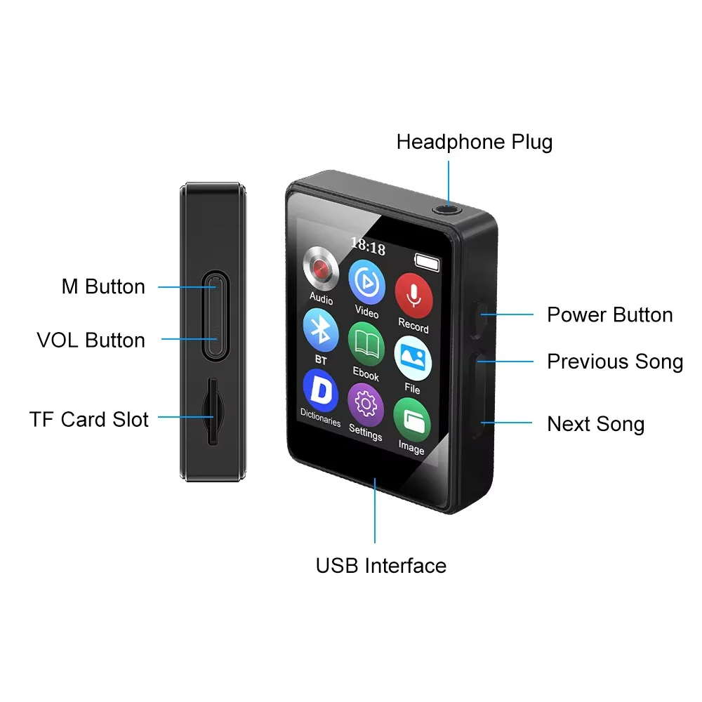 Kompakter Bluetooth MP3 Musikspieler mit Stereo-Audio und Video