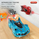 Remote-controlled car with laser beam for wall contact