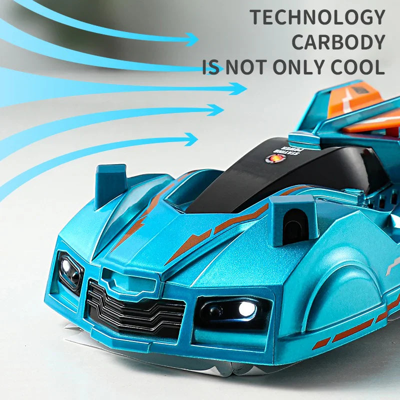 Remote-controlled car with laser beam for wall contact