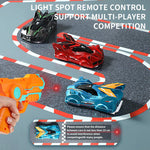 Remote-controlled car with laser beam for wall contact