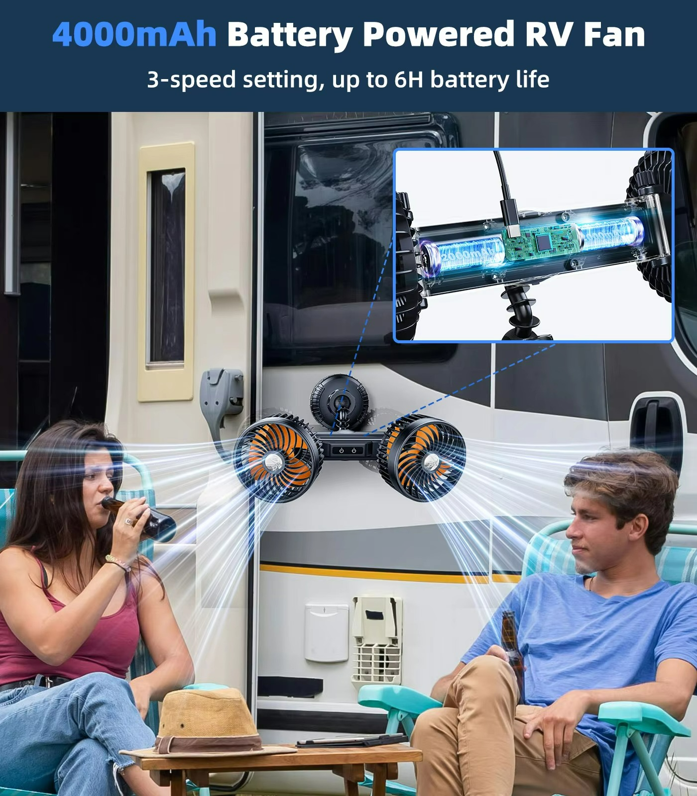 Kraftvoller Kabelloser Fahrzeugventilator mit 4000 mAh Akku