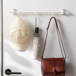 Compact swivel wall shelf with 8 hooks