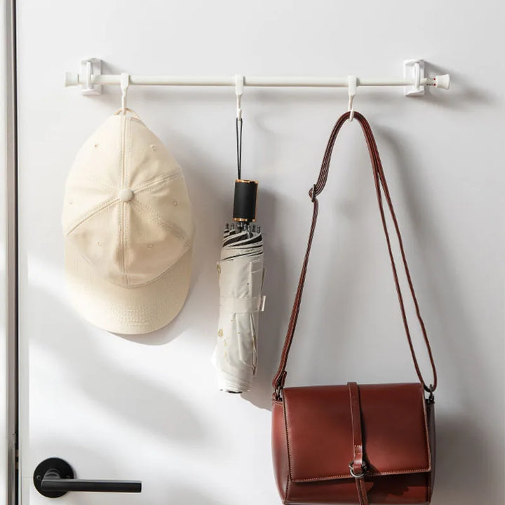 Compact swivel wall shelf with 8 hooks