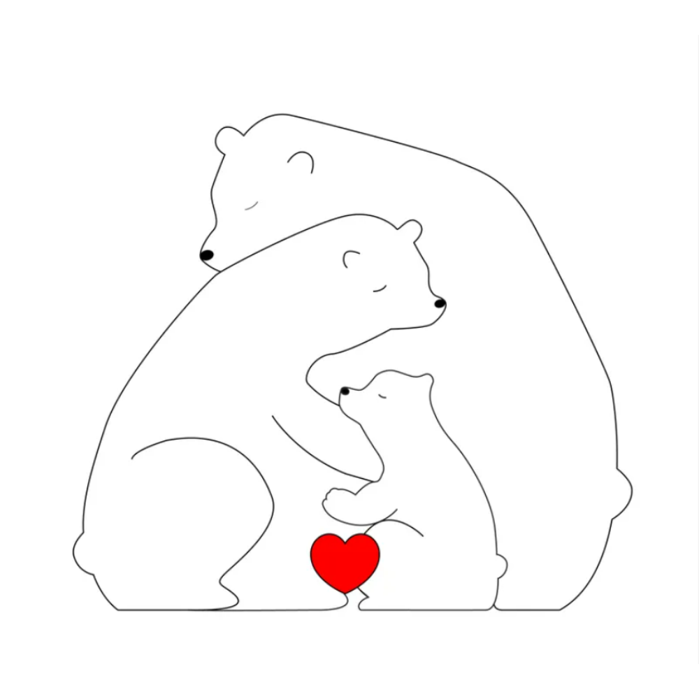 Personalizable Wooden Puzzle with Bear Motifs for the Family
