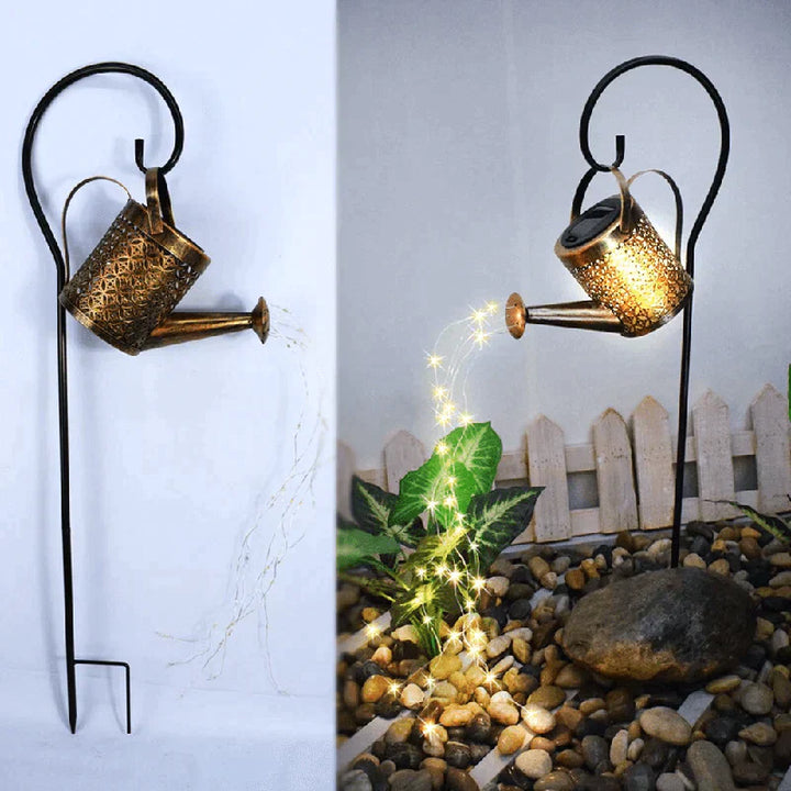 Solarbetriebene Gartenlampe mit beruhigendem Regengeräusch – Gießkanne Design