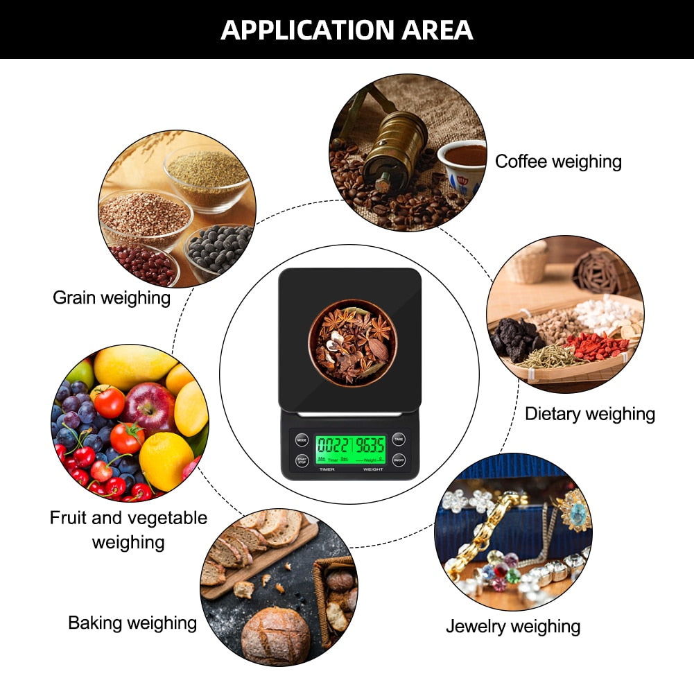 Digital Kitchen Scale with Timer - Portable Coffee Scale