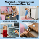 Set for magnetic securing of cabinets and doors for children