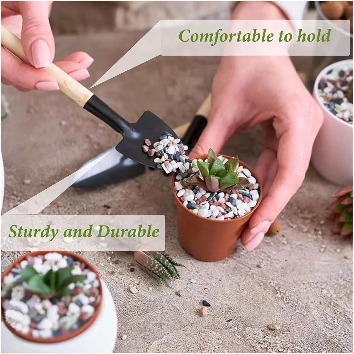 PflanzenHeld Mini-Gartenwerkzeugset | 3-teiliges Set | Ergonomische Schaufel & Rechen | Robust und langlebig