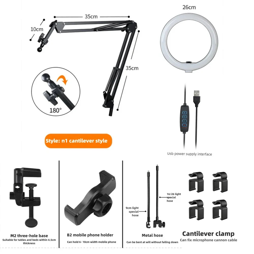 Dimmable LED Ring Light with Flexible Arm and Smartphone Holder | 3 Light Modes & USB-Powered | Ideal for Live Streams, Videos, and Selfies