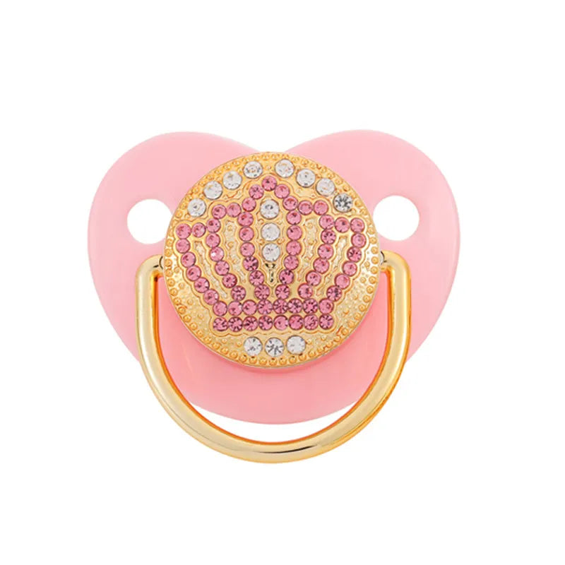 Luxury Design Pacifier with Rhinestones and Crown Details – Gold