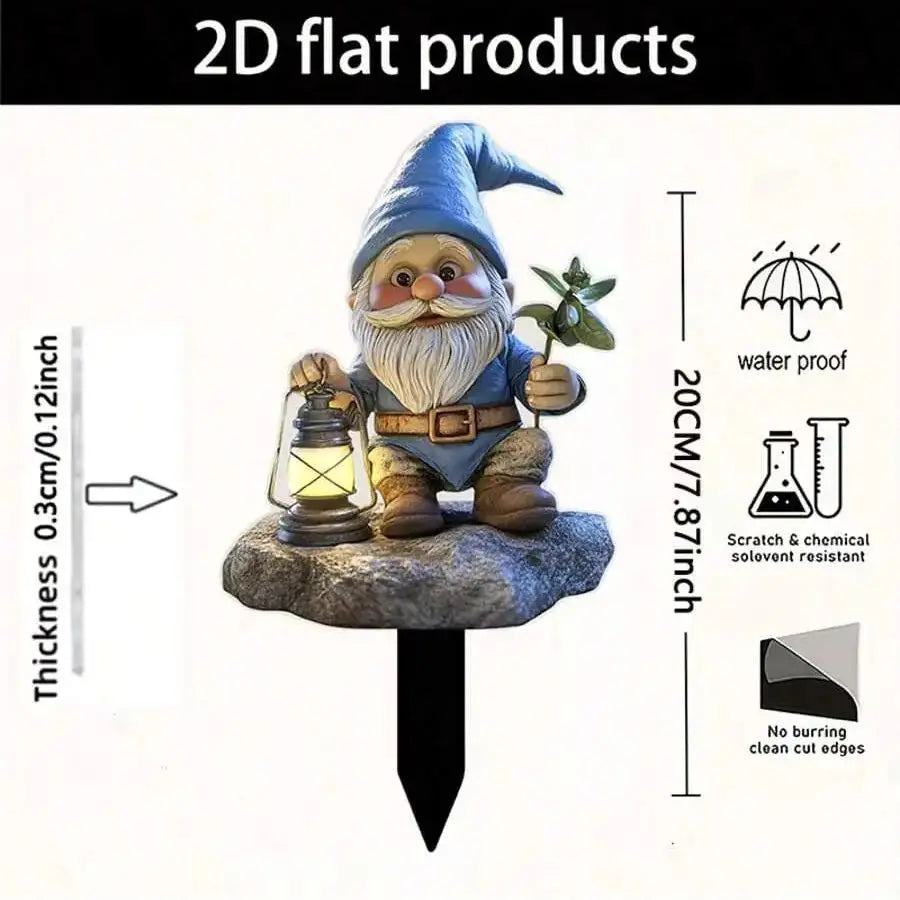 Magical Garden Gnome Stake | Weatherproof Acrylic Charm | Lawn and Flower Decoration