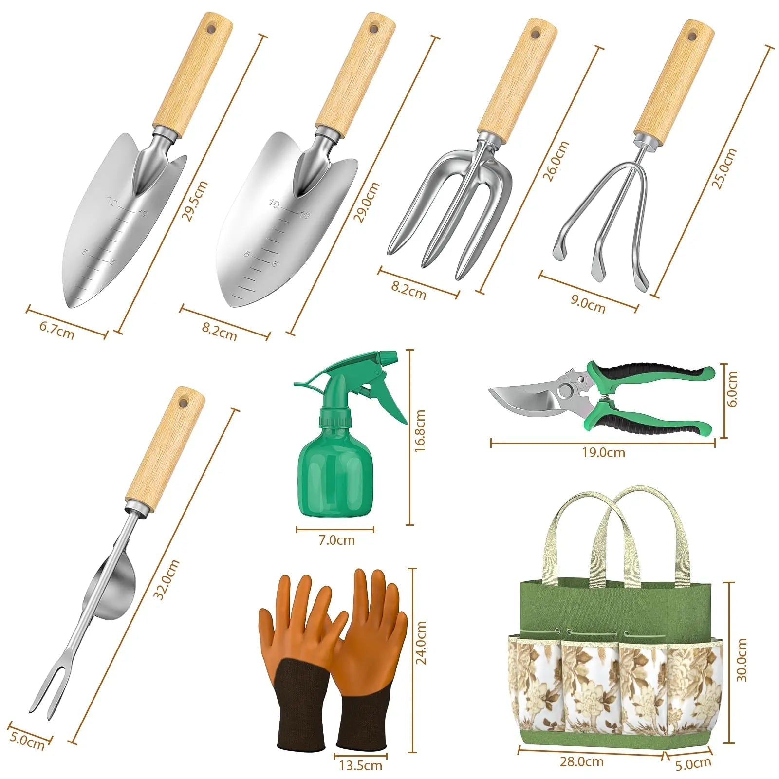 Hochwertiges 9-teiliges Gartenwerkzeug-Set | Edelstahl & Holzgriffe