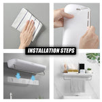 Wall Mounted Shower Caddy No Drilling – With Towel Bar & Drain Holes