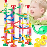 Playset with pillars for marble run building blocks