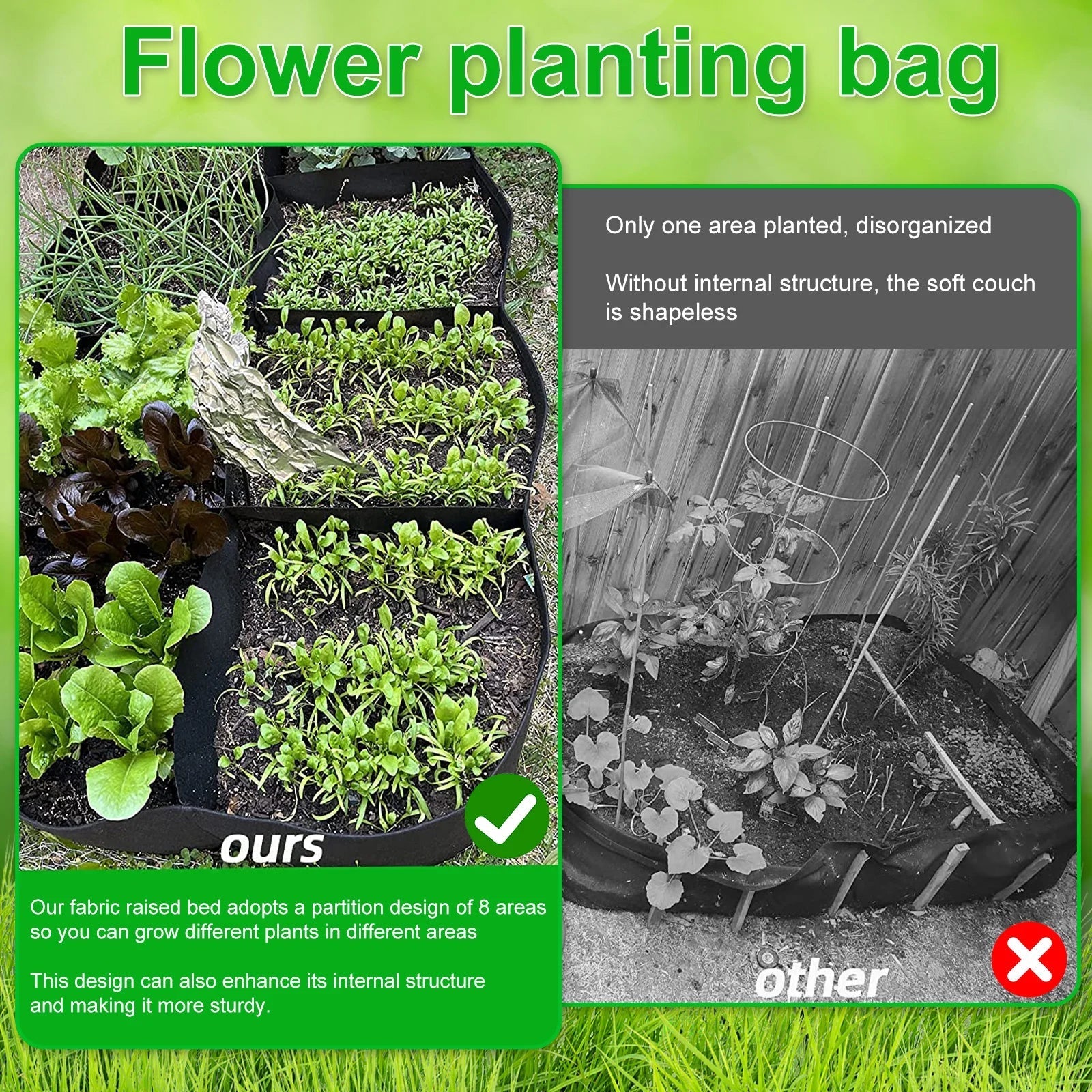 UrbanGarden Pflanzsack | 8 Fächer | Robuster Filz | 180x90x30 cm