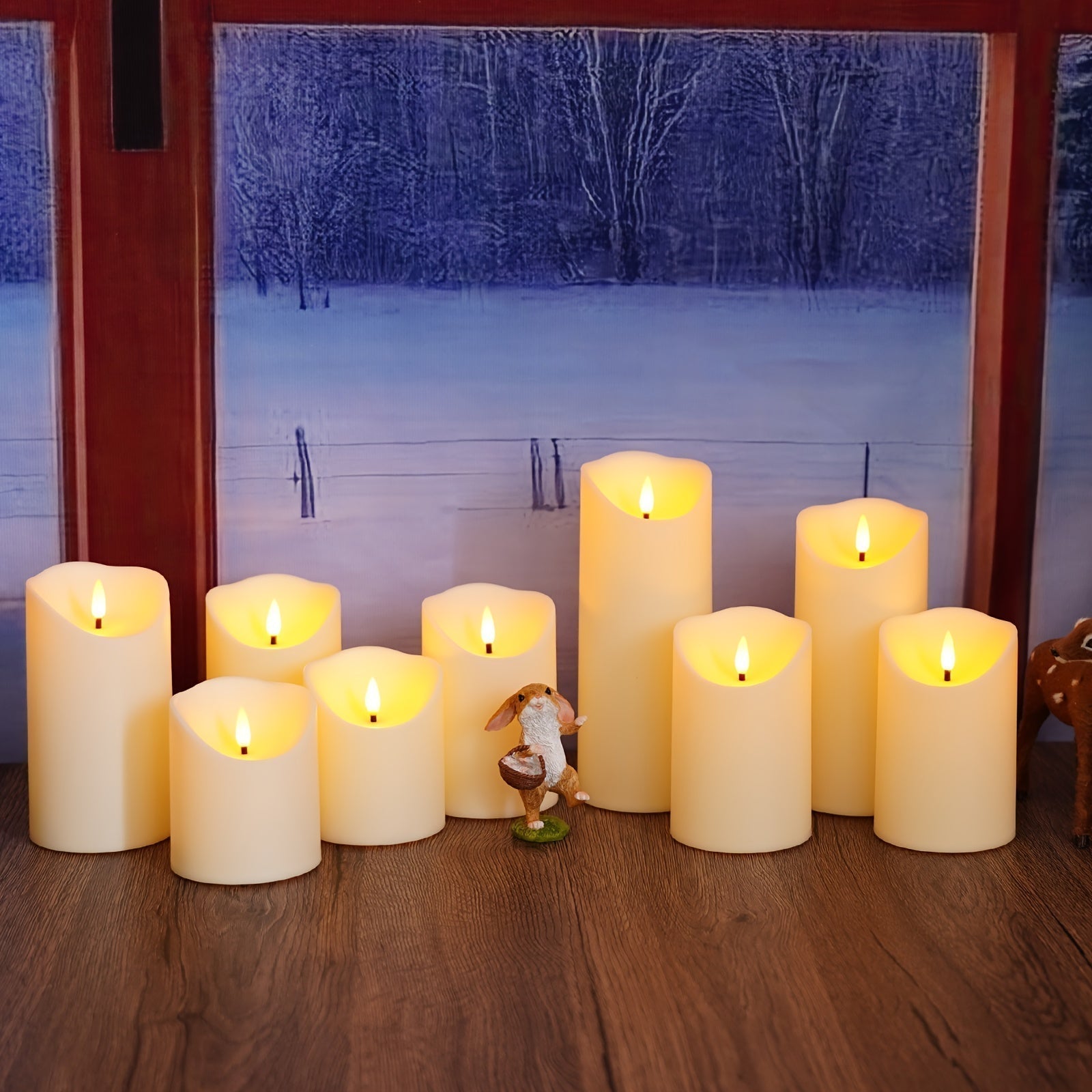 Set of 9 Flameless LED Candles – Remote Control and Glitter Finish