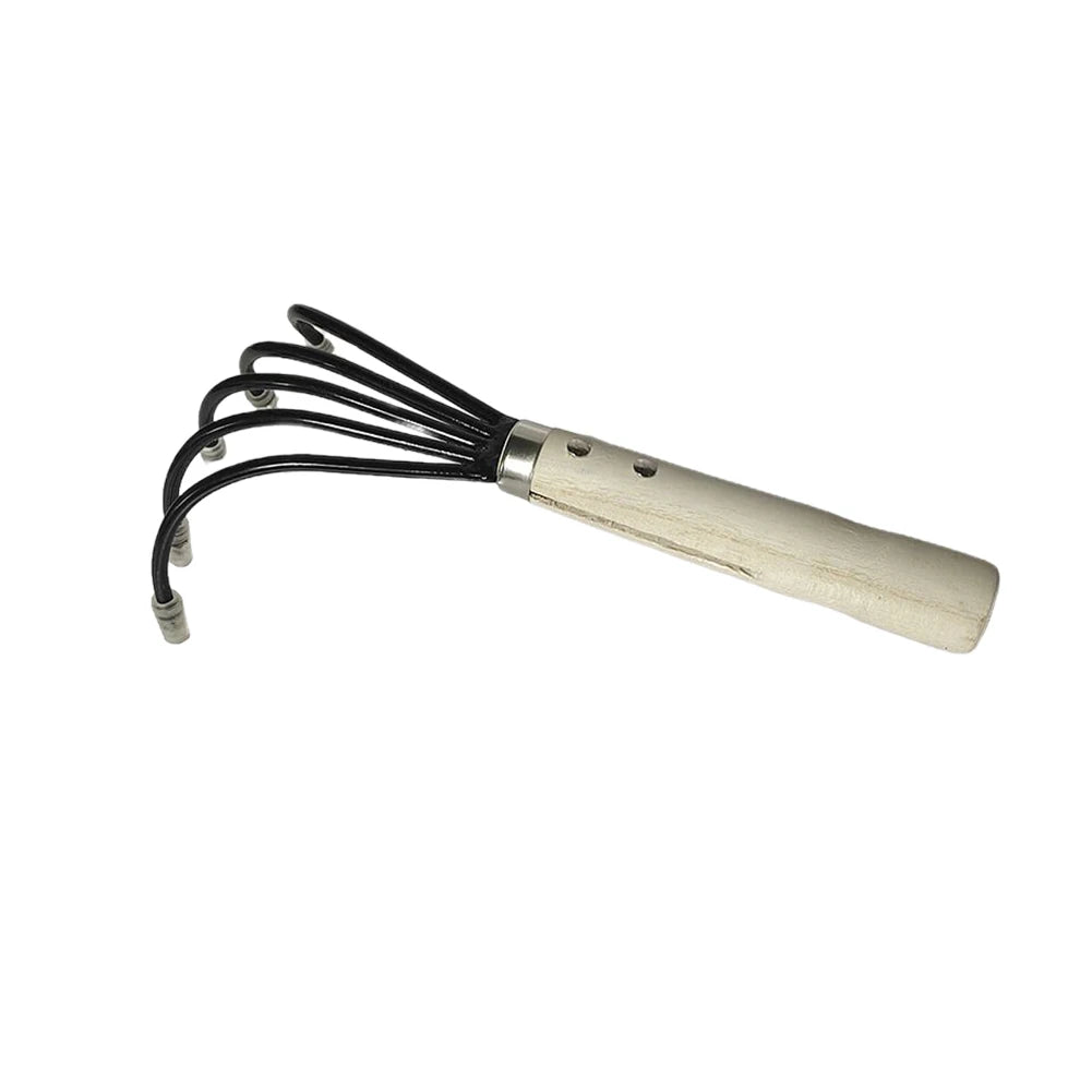Efficient Garden Rake with 5 Tines | Compact Mini Hoe | High-Quality Steel | Ergonomic Handle | 38 × 21 × 8.5 cm