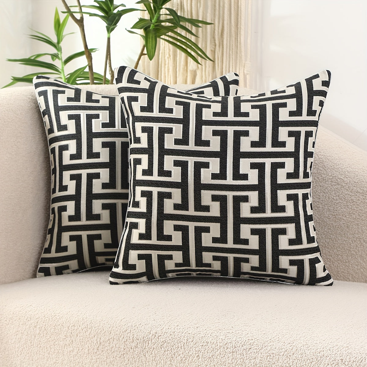2-Piece Set of Geometric Jacquard Pillow Covers with Hidden Zipper – Stylish Cushion Cases for Your Home