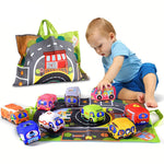 Plush Toy Cars with Road Mat and Carrying Bag – 2in1