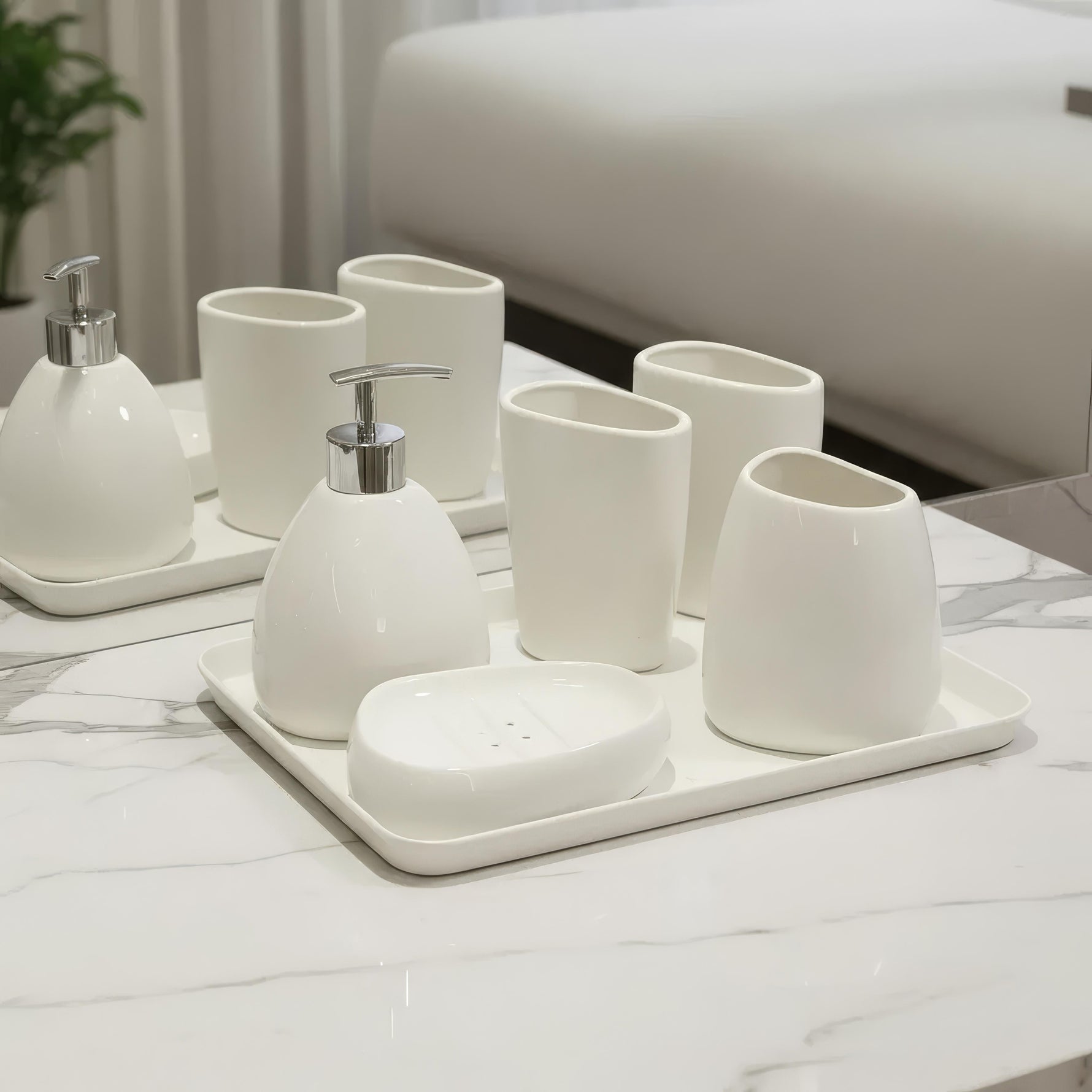 Elegant Bathroom Set with Soap Dispenser and Tumblers
