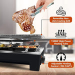 Electric grill with reversible non-stick plate and raclette dishes for indoor cooking