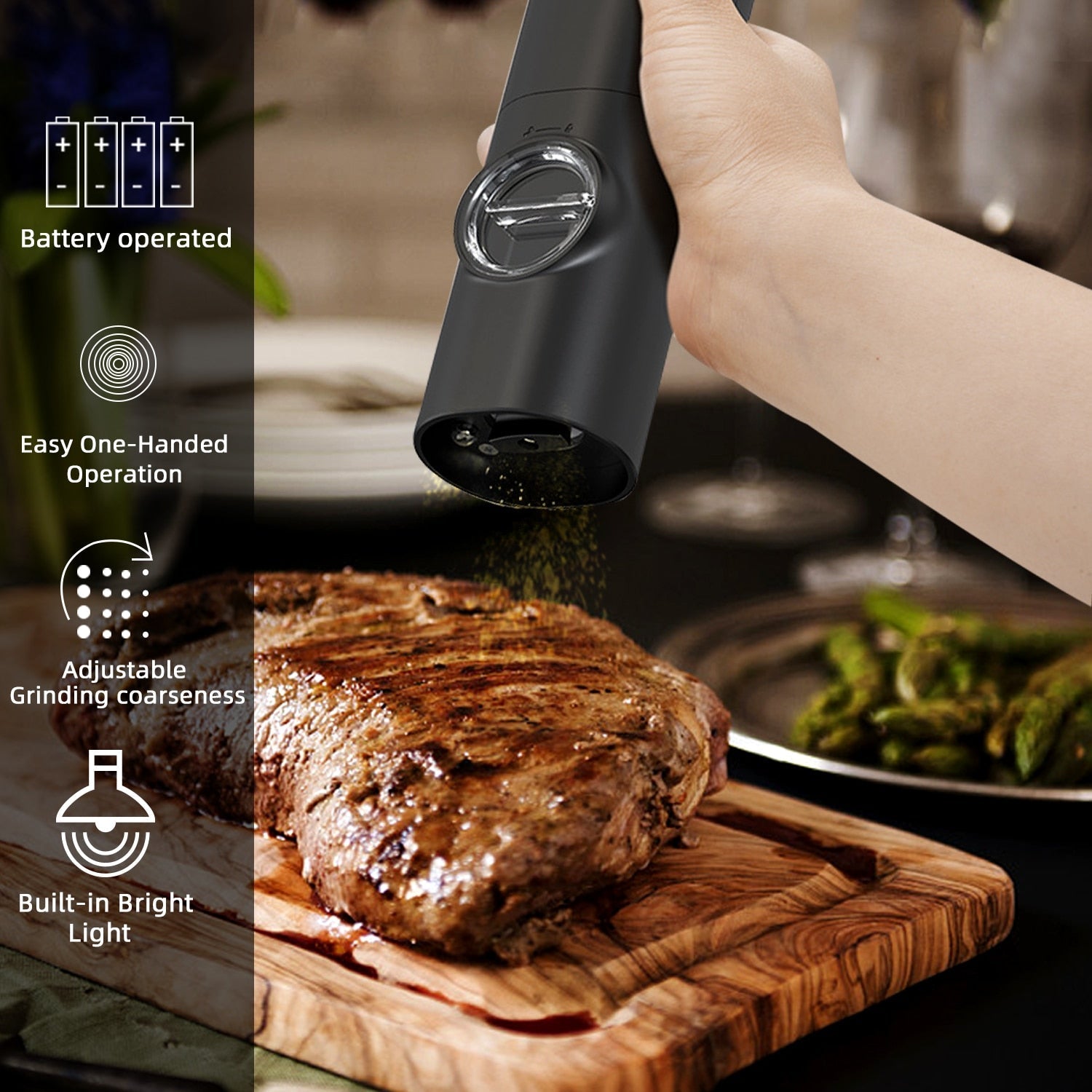 Electric Automatic Pepper and Salt Grinder with LED Lighting
