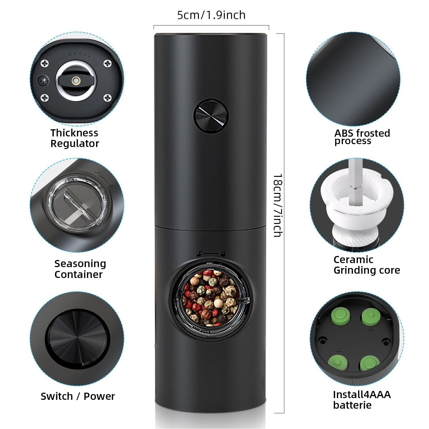 Electric Automatic Pepper and Salt Grinder with LED Lighting