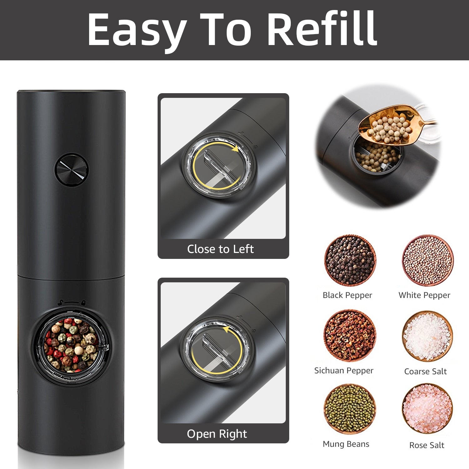 Electric Automatic Pepper and Salt Grinder with LED Lighting