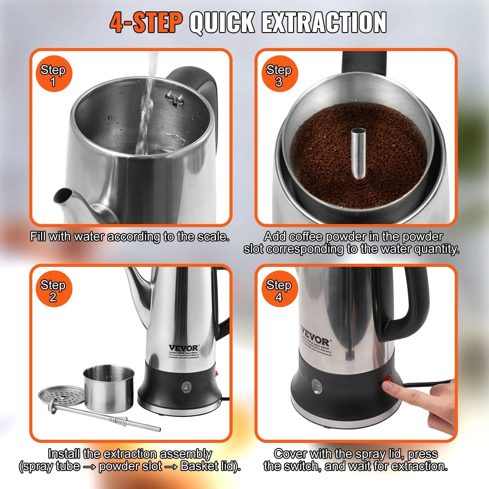 Electric Stainless Steel Coffee Maker with Keep-Warm Function
