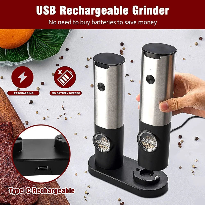 Automatic Spice Grinder Set with USB Rechargeable - Salt and Pepper Mill