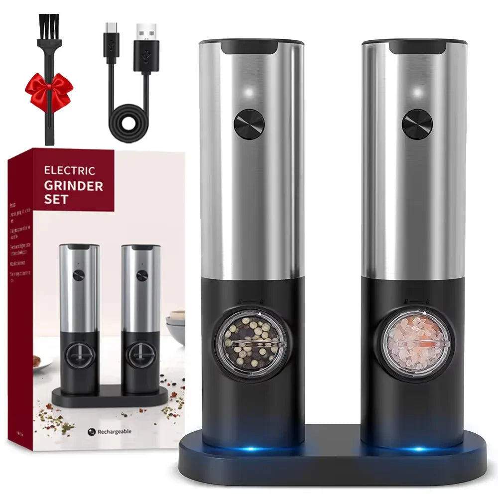 Automatic Spice Grinder Set with USB Rechargeable - Salt and Pepper Mill