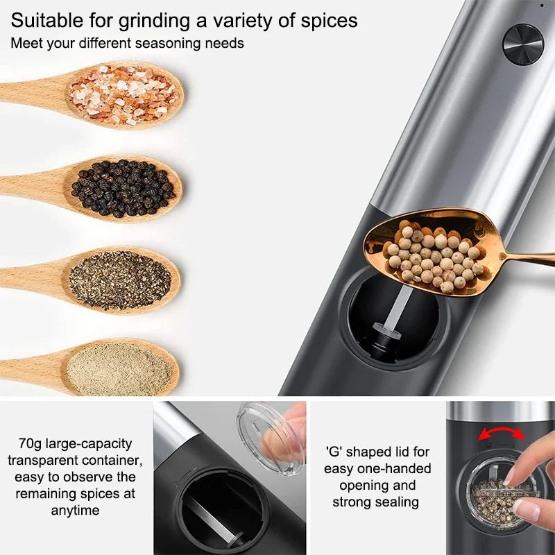 Automatic Spice Grinder Set with USB Rechargeable - Salt and Pepper Mill