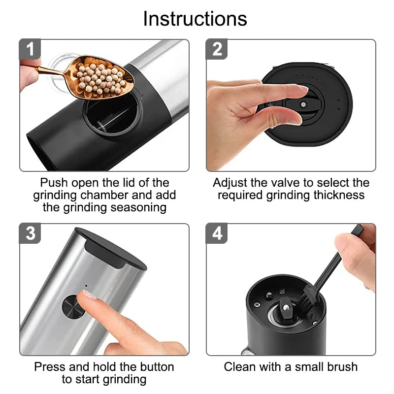Automatic Spice Grinder Set with USB Rechargeable - Salt and Pepper Mill