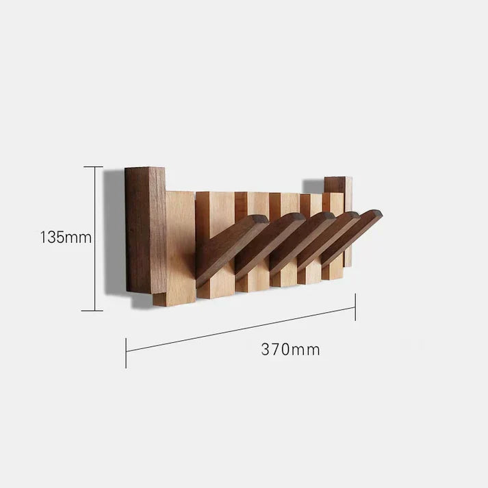 Elegant wooden wall coat rack with fold-out hooks