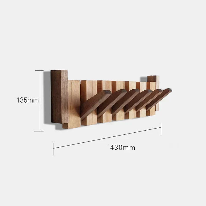 Elegant wooden wall coat rack with fold-out hooks