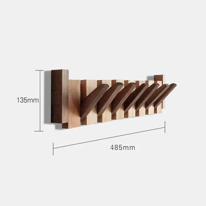 Elegant wooden wall coat rack with fold-out hooks