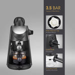 Espresso machine with 3.5 bar and integrated steam wand