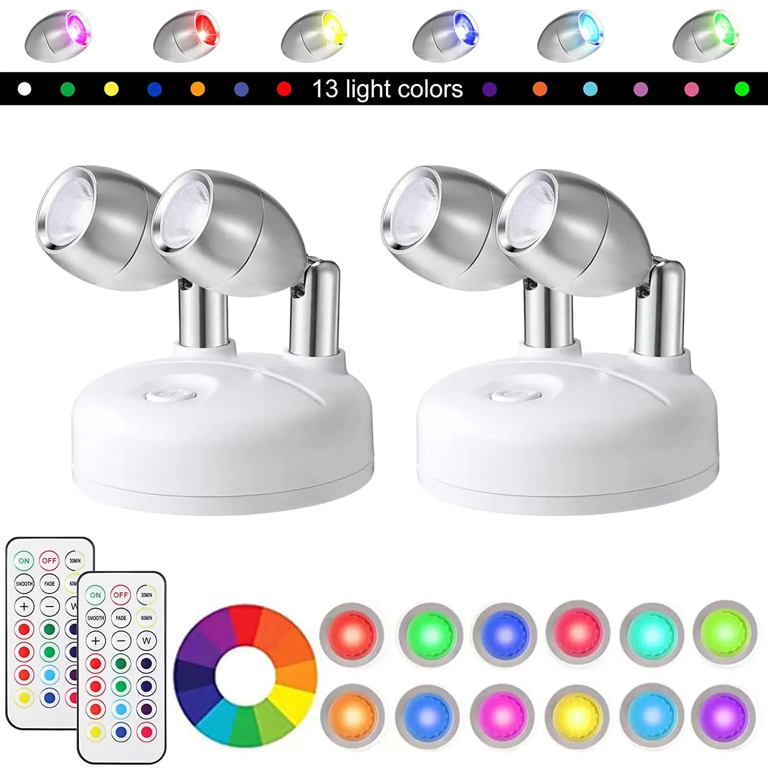 SmartLight Duo | Set of 2 Wireless LED Lights with Remote Control | RGB Color Change & Timer | Flexible for Creative Accents
