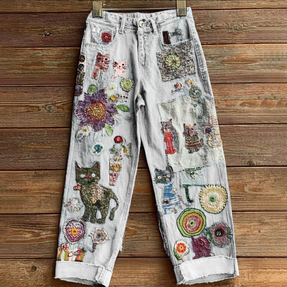 Elegante Damenjeans im Bohemian-Stil mit Blumenmotiv