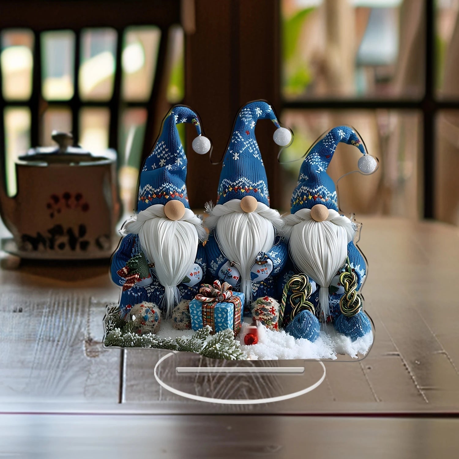 Skandinavischer Weihnachtszwerg aus Acryl | 18 cm Tischfigur | Set mit 3 blauen Wichteln für festliche Dekoration